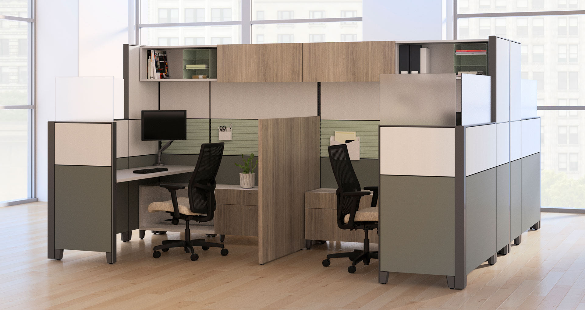 two office cubicles